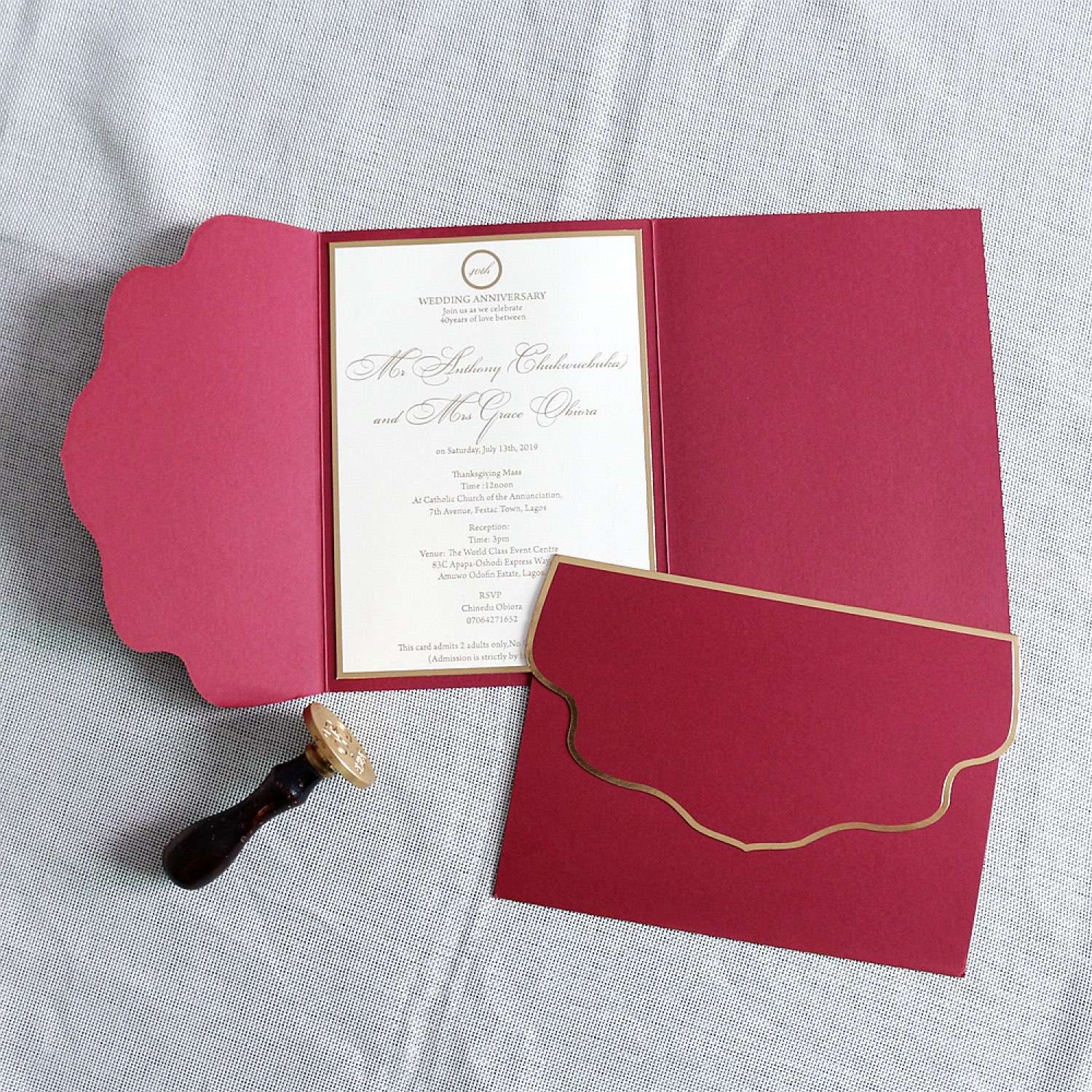 Simple Style Invitation Card Wedding Card Foiling Invitation Wine Red Customized